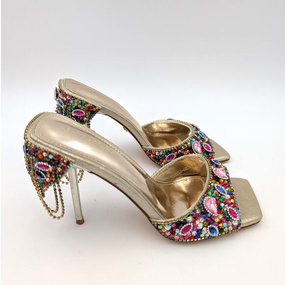 Azalea Wang Aladdin Women's Drapey Chains Stiletto Sandal Gold Size US6.5 EU37 - Picture 4 of 13